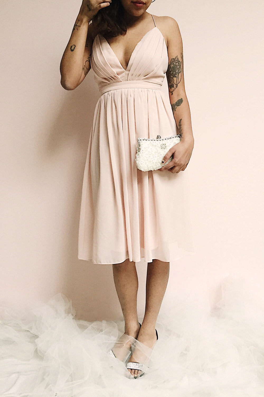Joelle Blush Chiffon Cocktail Dress | Robe photo | Boutique 1861