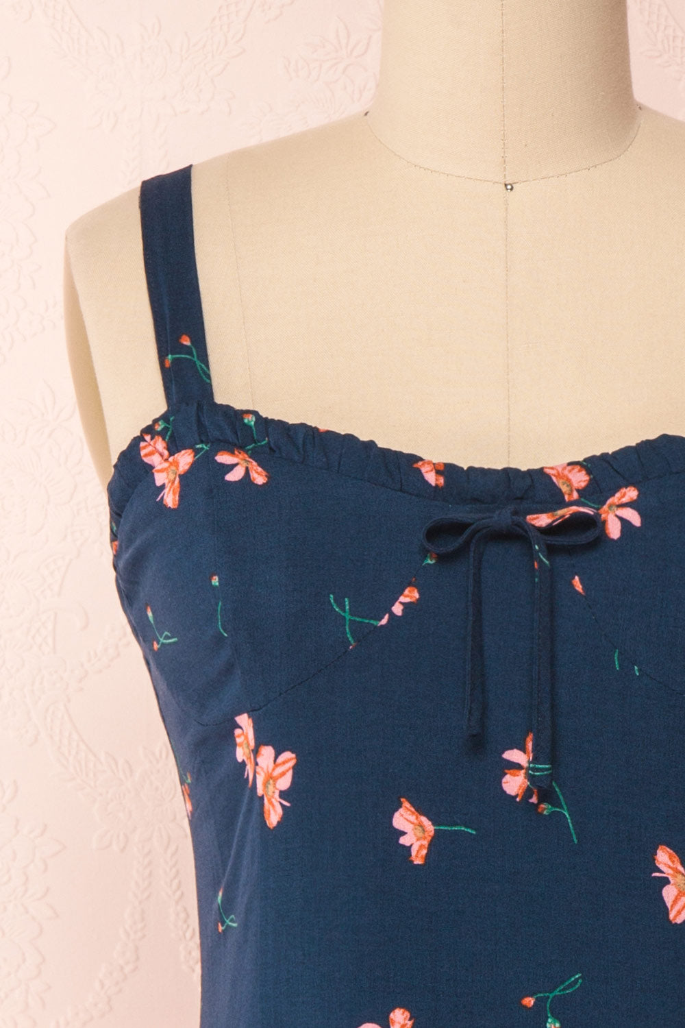 Jorunn Navy Blue & Pink Floral Flare Summer Dress | Boutique 1861