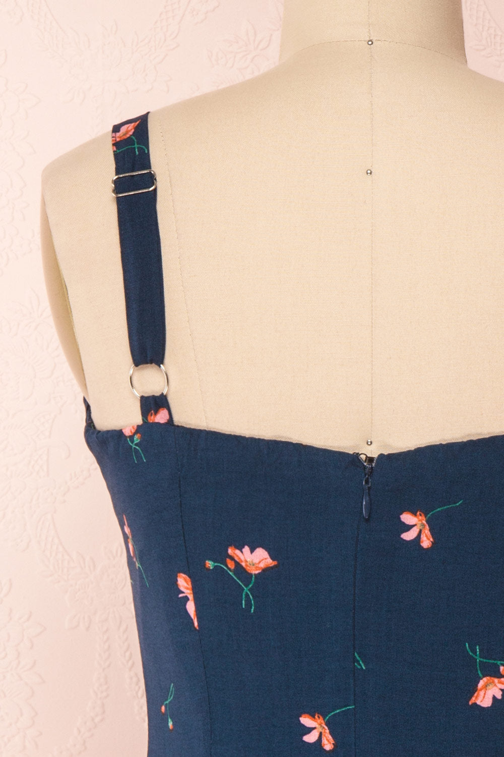 Jorunn Navy Blue & Pink Floral Flare Summer Dress | Boutique 1861