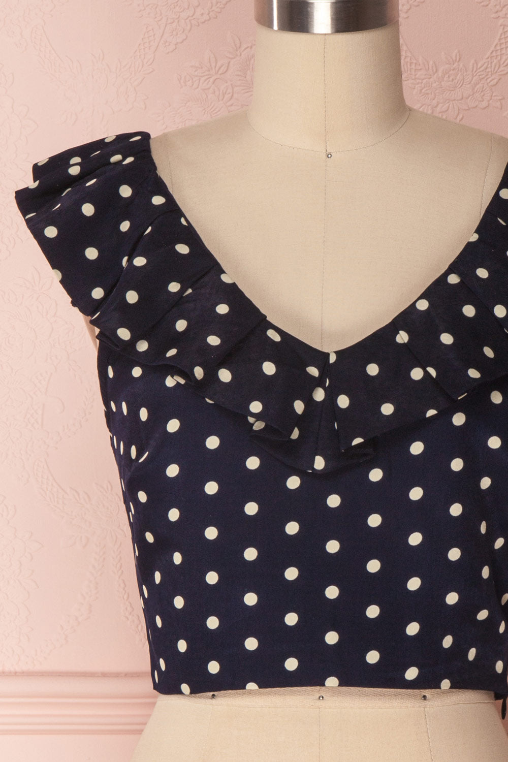 Josefuv Navy Blue & Cream Polkadot Crop Top | Boutique 1861 3