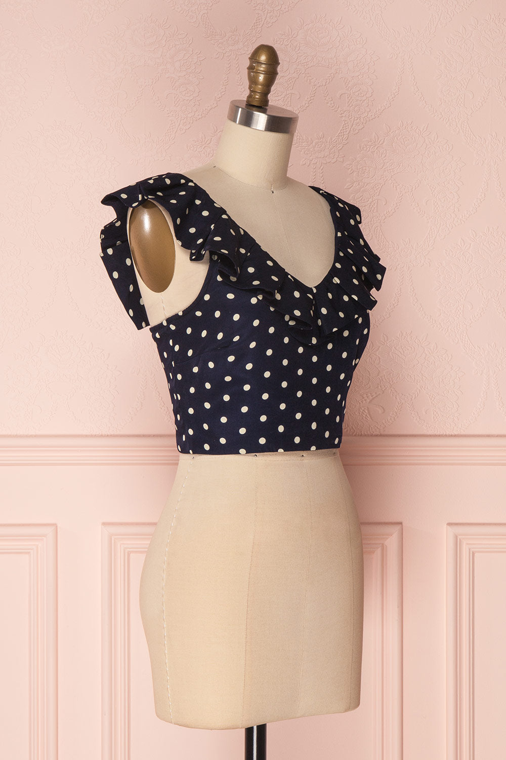 Josefuv Navy Blue & Cream Polkadot Crop Top | Boutique 1861 4