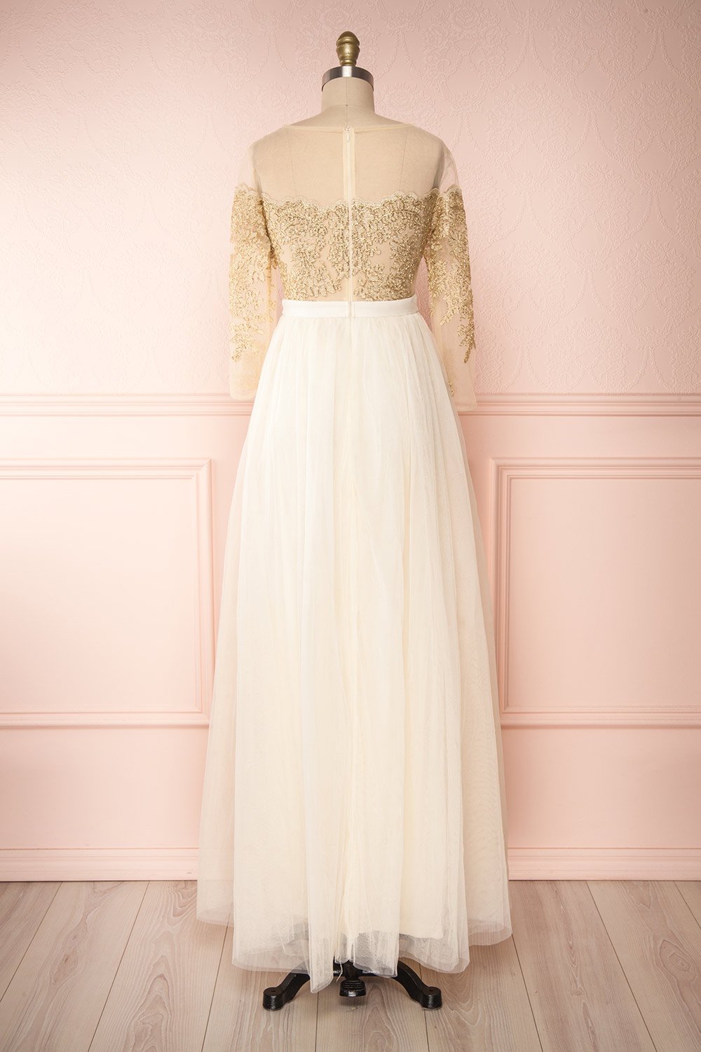Josiane Beige Tulle A-Line Gown | Robe Maxi back view | Boutique 1861
