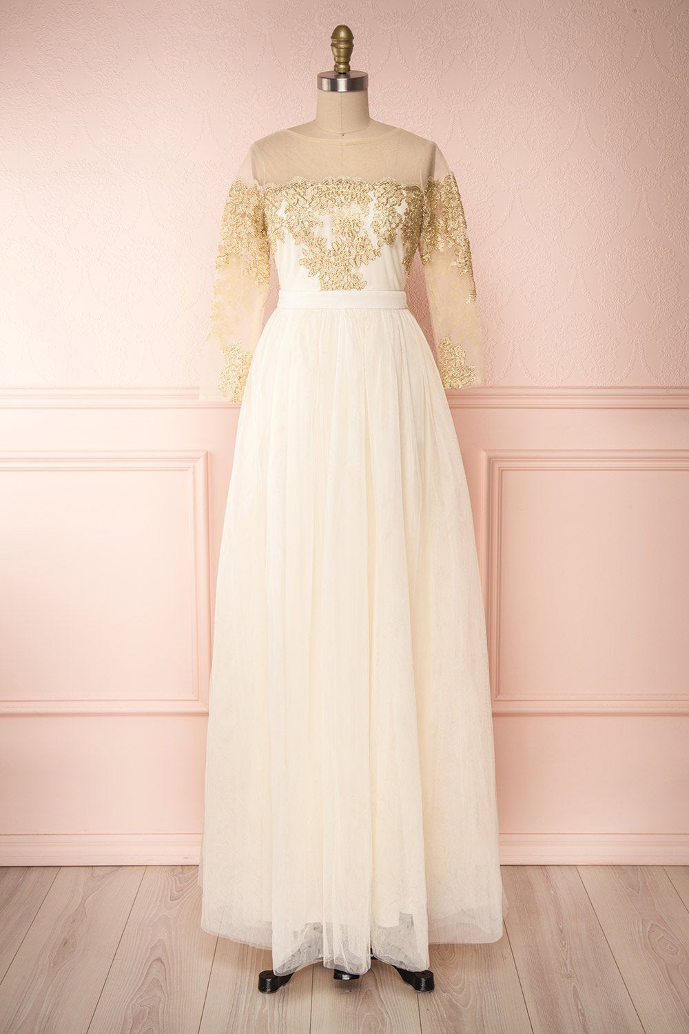 Josiane Beige Tulle A-Line Gown | Boutique 1861