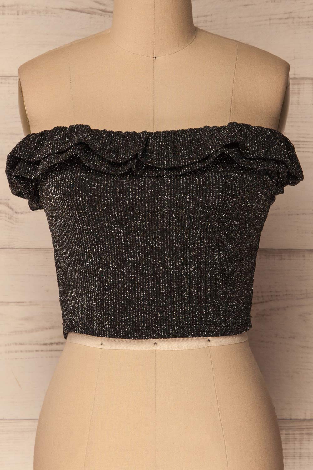 Jozefow Black Shimmering Off-Shoulder Crop Top | La Petite Garçonne 2