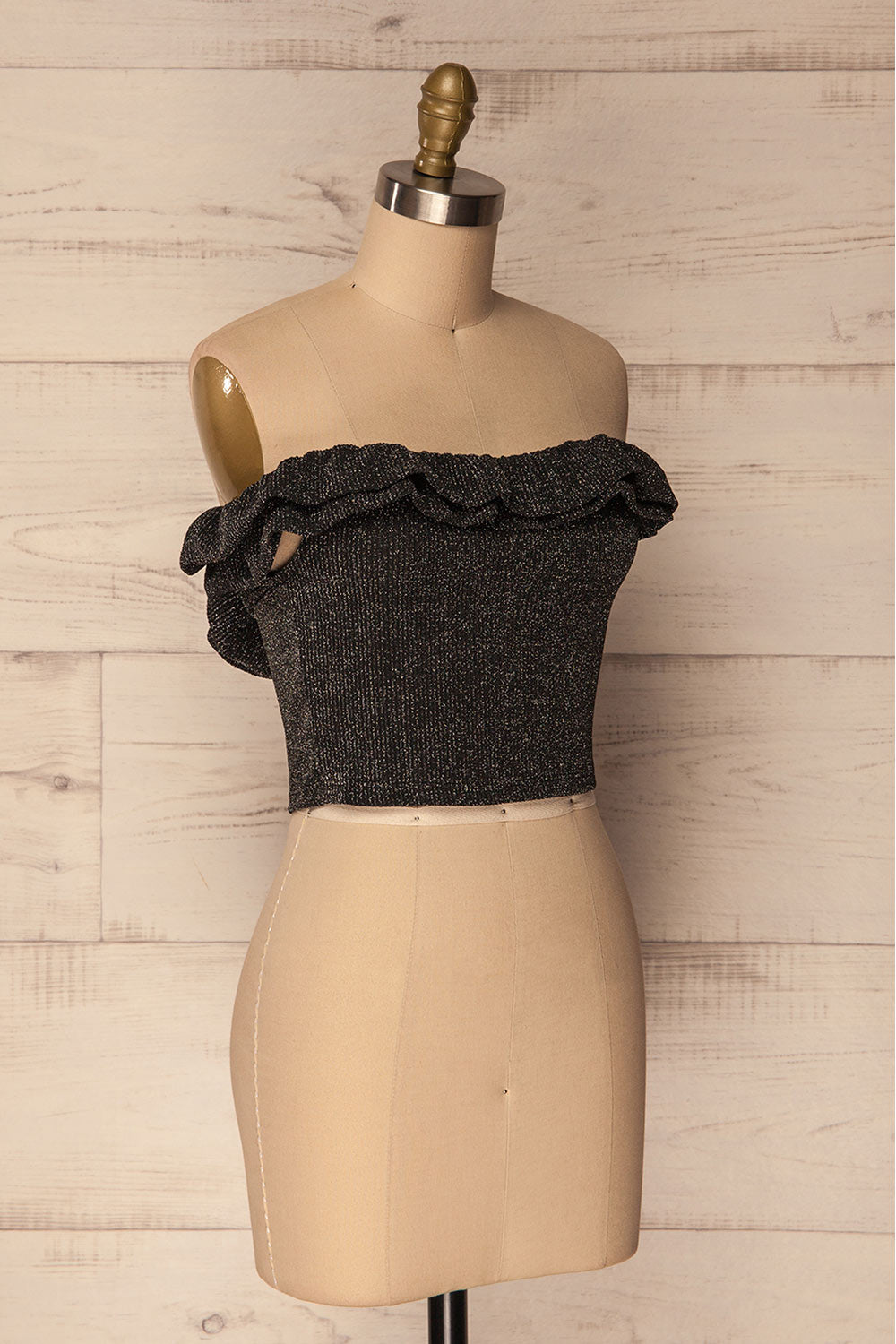 Jozefow Black Shimmering Off-Shoulder Crop Top | La Petite Garçonne 3