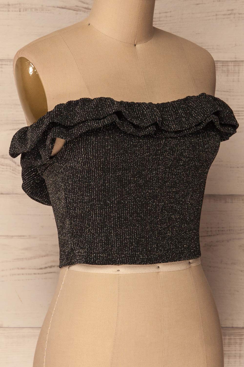 Jozefow Black Shimmering Off-Shoulder Crop Top | La Petite Garçonne 4