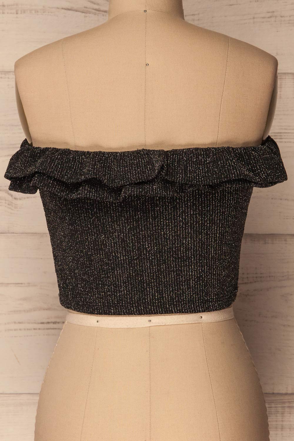 Jozefow Black Shimmering Off-Shoulder Crop Top | La Petite Garçonne 6