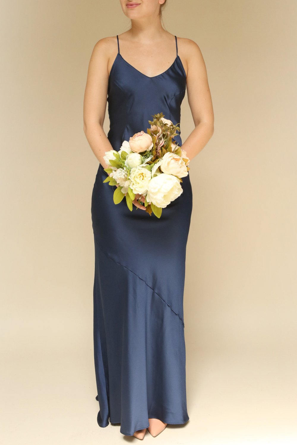 Jude Navy | Backless Silky Halter Dress