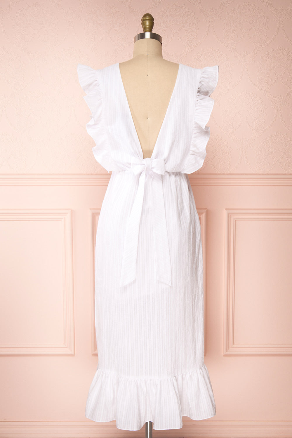 Kajsa White Midi Dress w/ Ruffles | Boutique 1861 back view