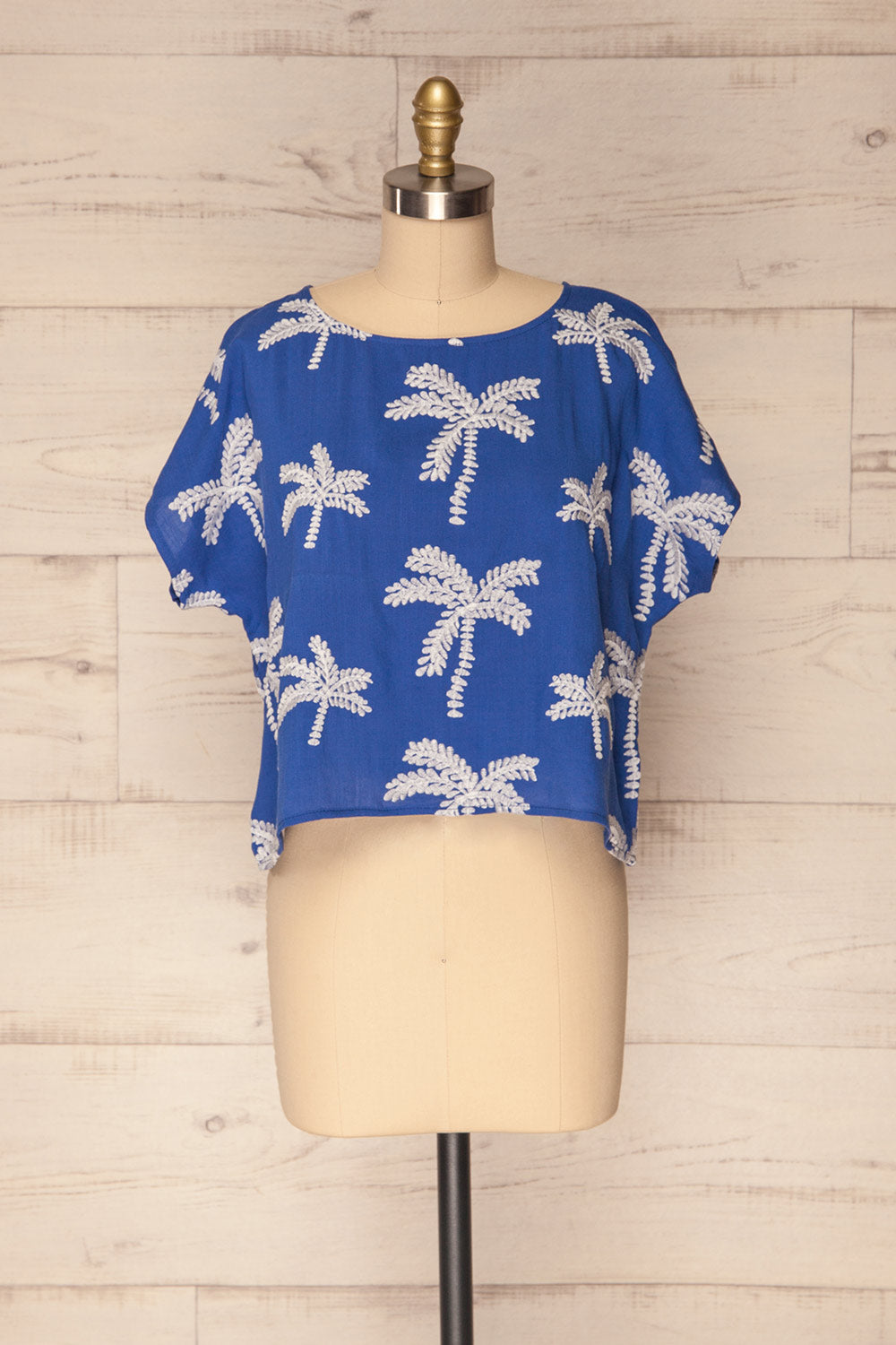 Kalafatis Oversized Blue Crop Top with Palm Trees | La Petite Garçonne 1