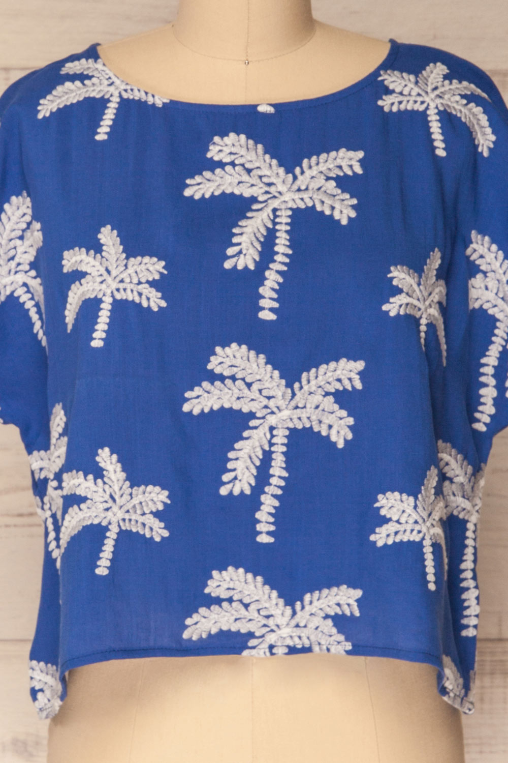 Kalafatis Oversized Blue Crop Top with Palm Trees | La Petite Garçonne 3
