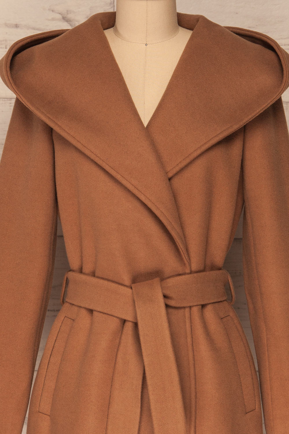 Almeirim Brown Felt Trench Coat | La Petite Garçonne front close-up