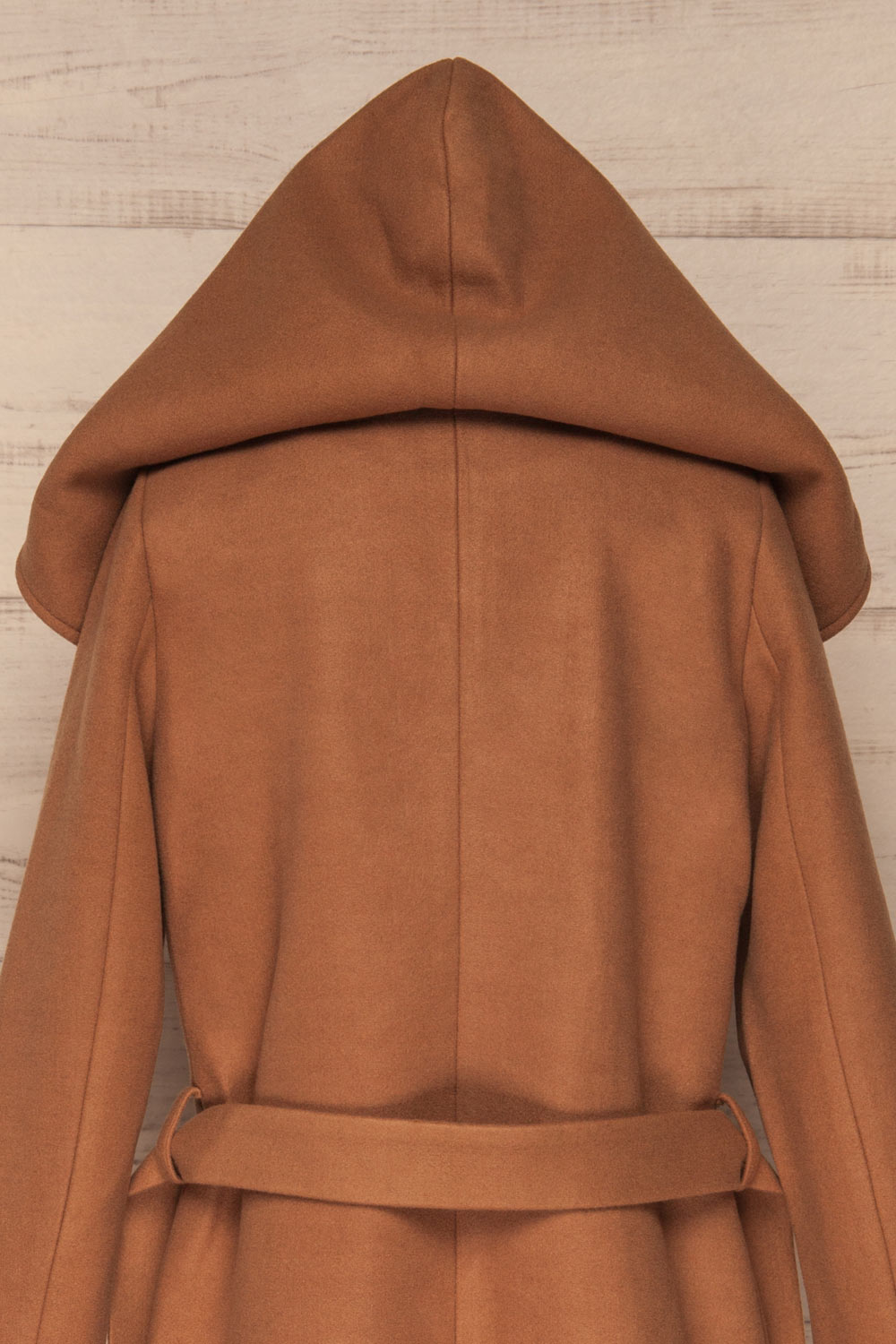 Almeirim Brown Felt Trench Coat | La Petite Garçonne back hood close-up