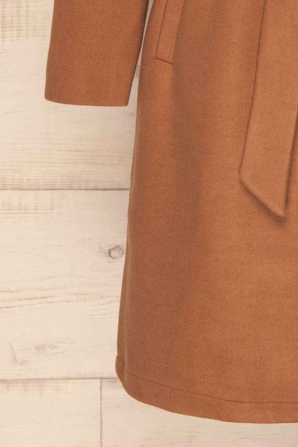 Almeirim Brown Felt Trench Coat | La Petite Garçonne bottom close-up
