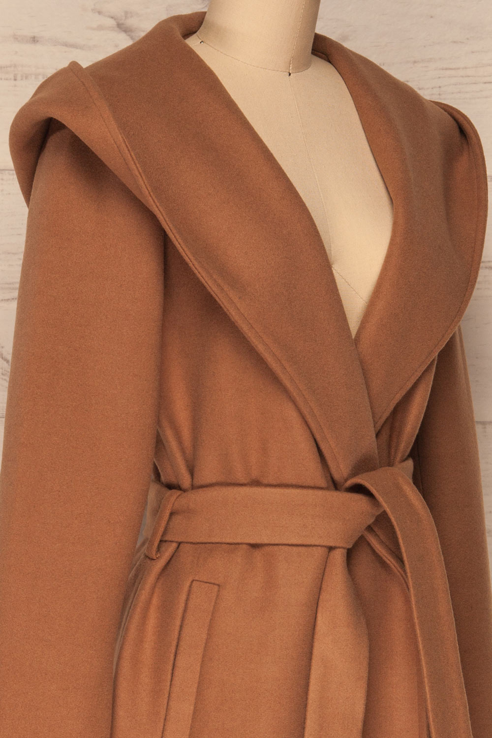 Almeirim Brown Felt Trench Coat | La Petite Garçonne side close-up