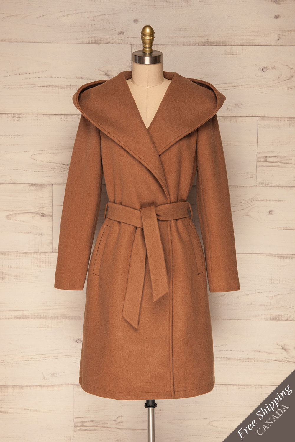 Almeirim Brown Camel Felt Trench Coat | La Petite Garçonne front view