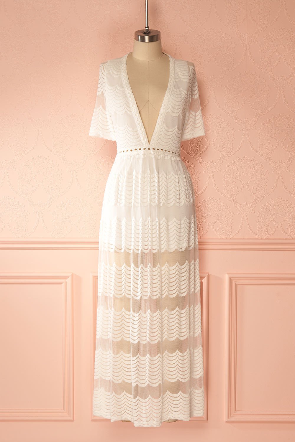 Kaori Light White Lace Jumpsuit with See-Through Skirt | Boudoir 1861