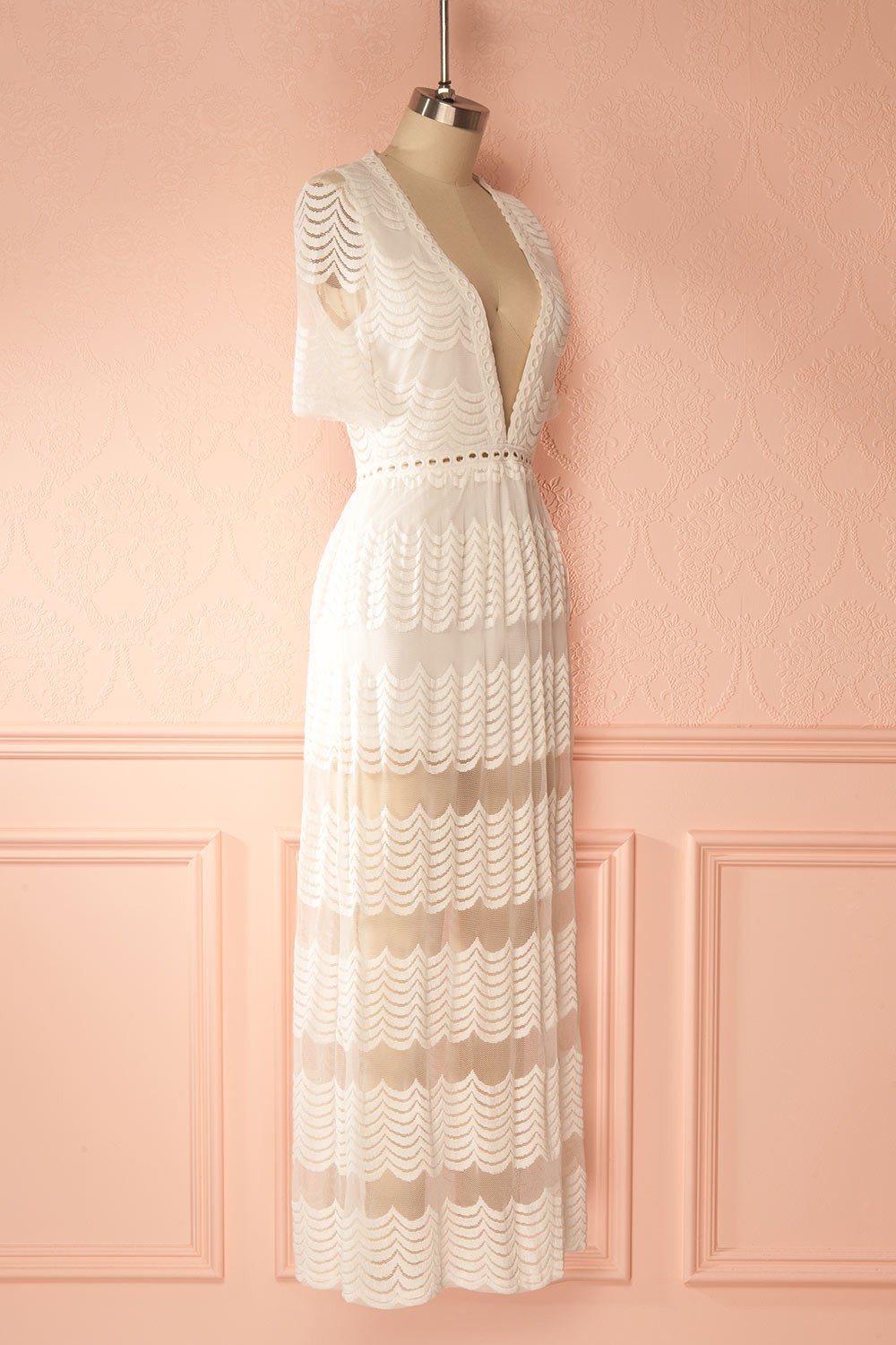 Kaori Light White Lace Jumpsuit with See-Through Skirt | Boudoir 1861