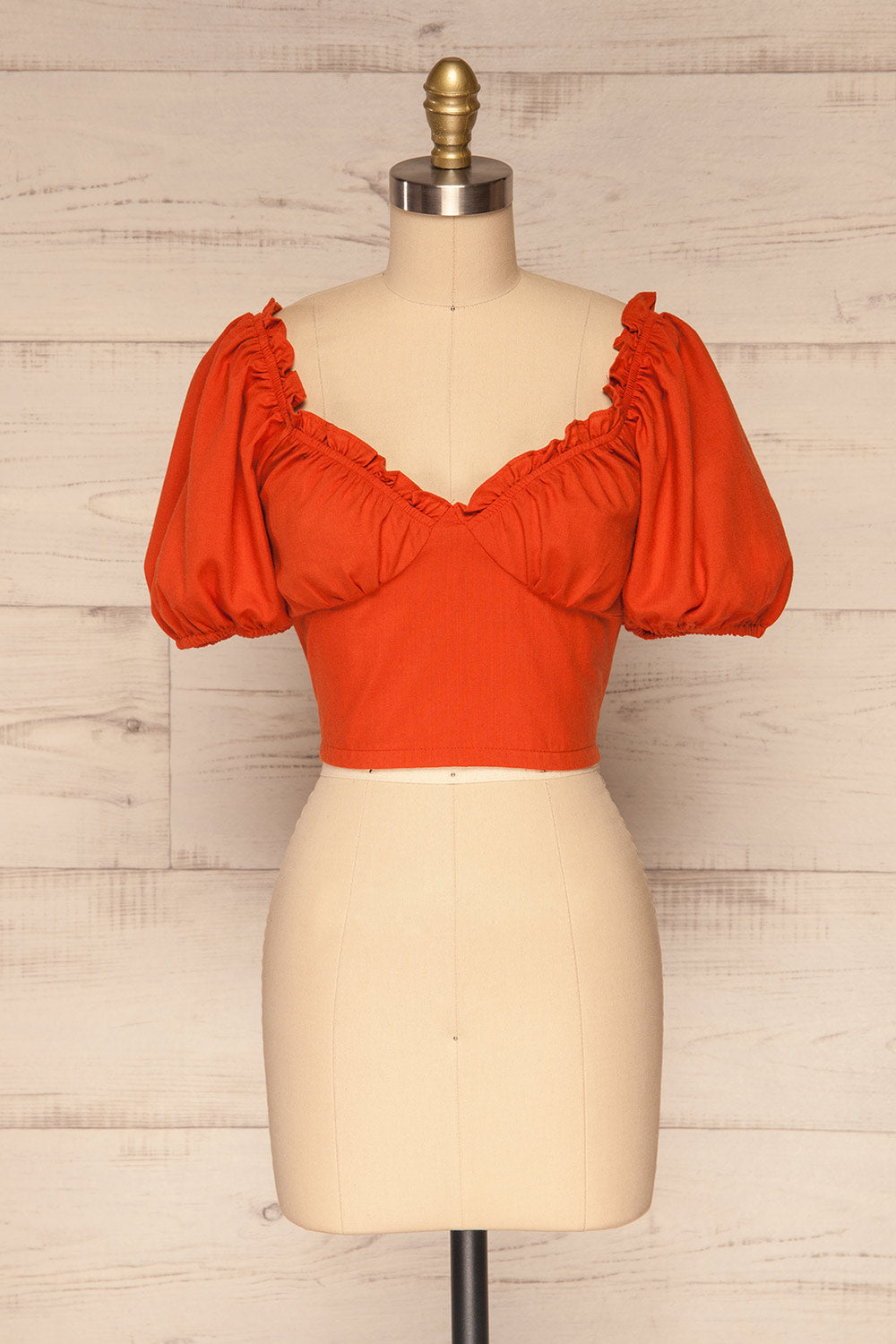 Karvounari Burnt Orange Off-Shoulder Crop Top | La Petite Garçonne 1