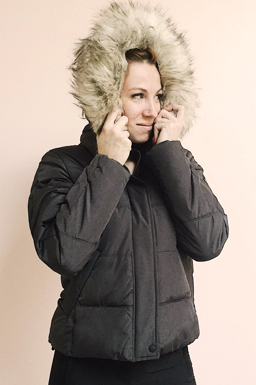 Katowice Dark Grey Quilted Coat w/ Faux Fur Hood photo | La Petite Garçonne