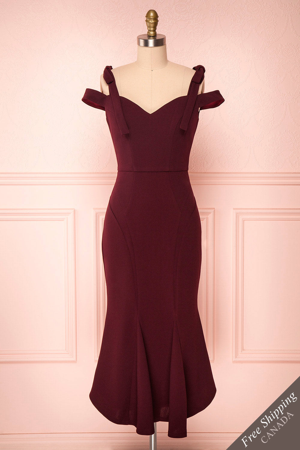 Katrine Purple-Red Fitted Midi Cocktail Dress | Boutique 1861
