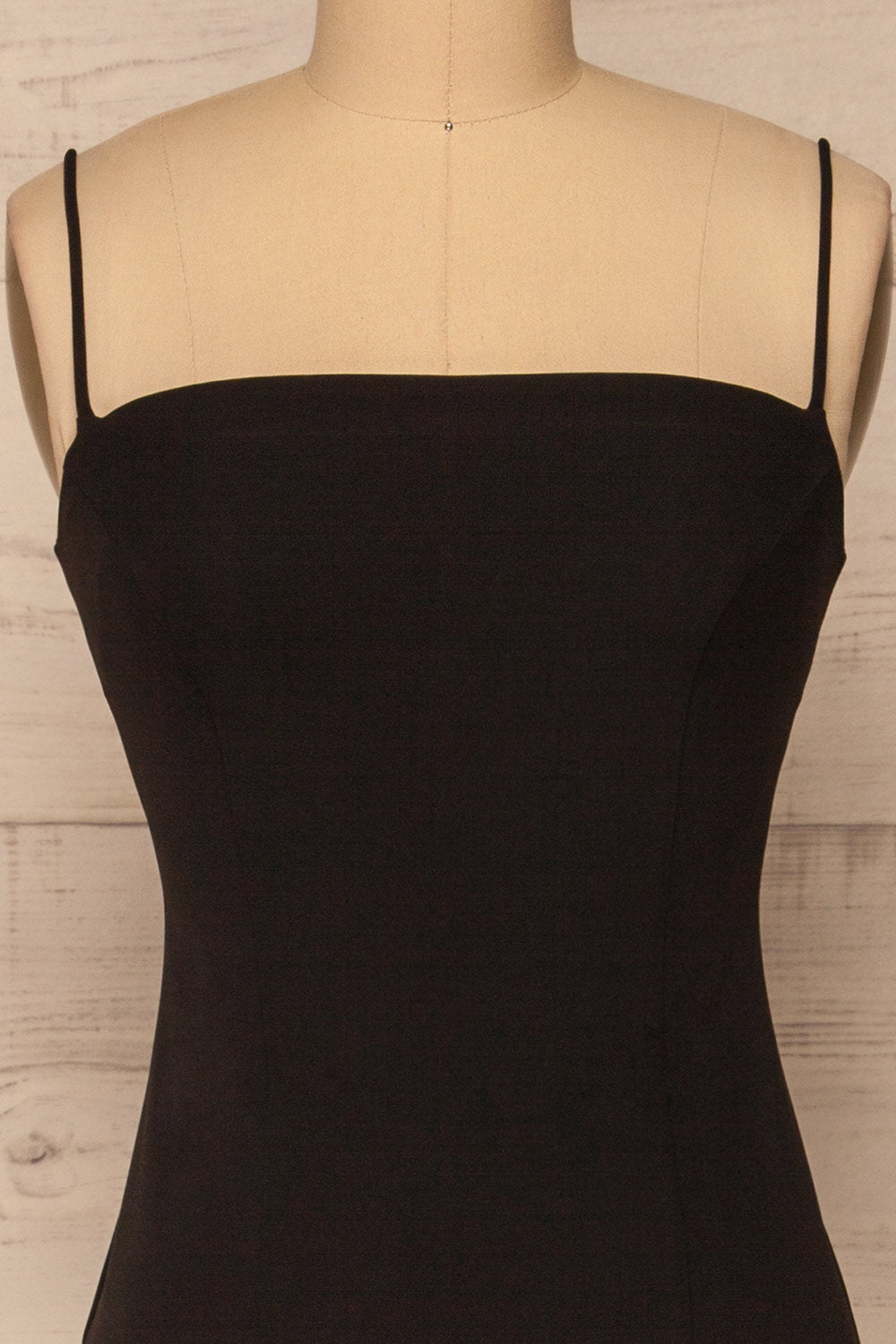 Kavala Black Fitted Midi Dress | La petite garçonne front close-up