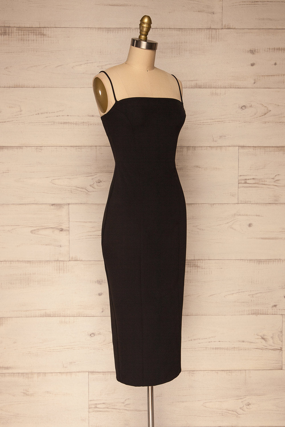 Kavala Black Fitted Midi Dress | La petite garçonne side view