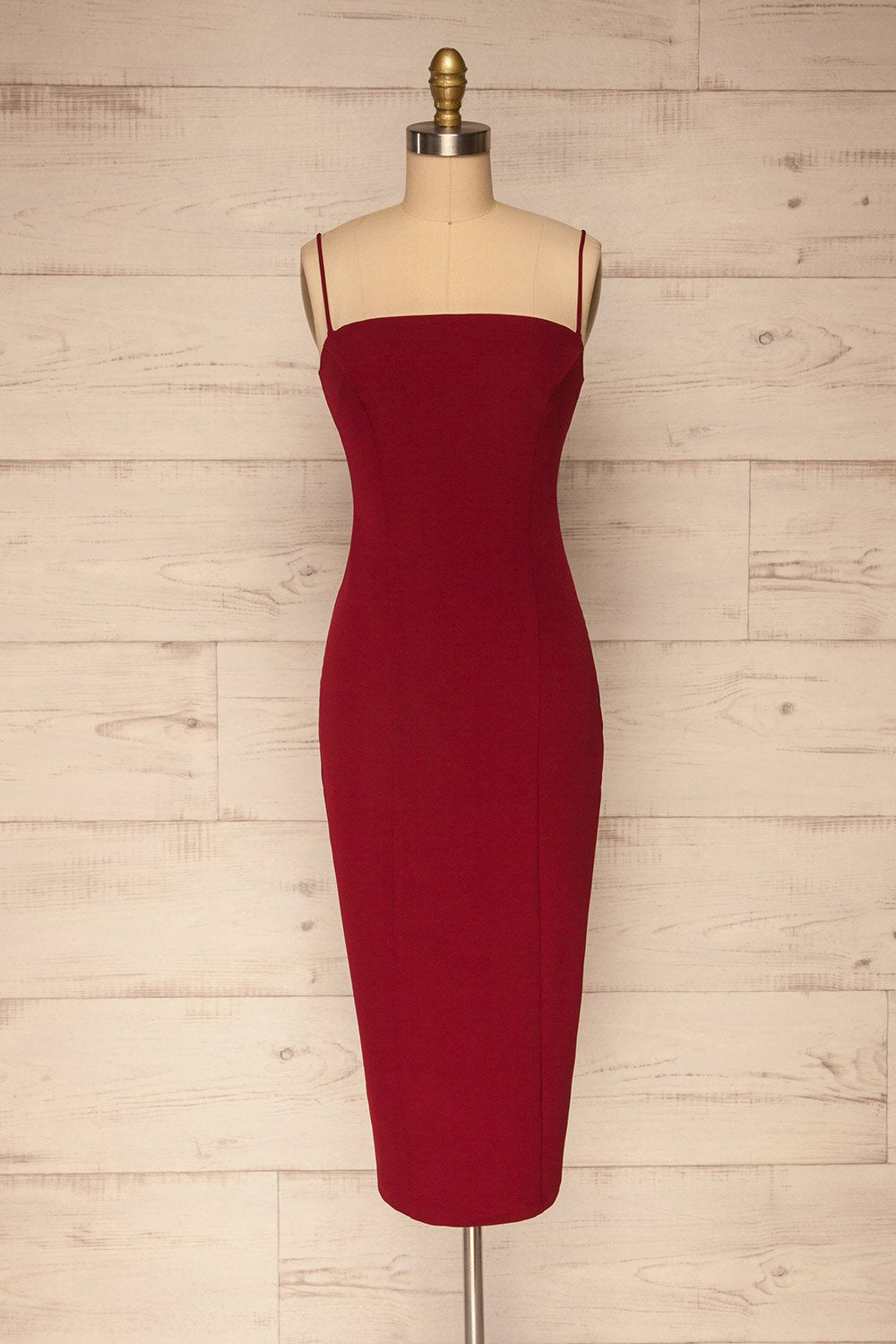 Kavala Burgundy Fitted Midi Dress | La petite garçonne front view