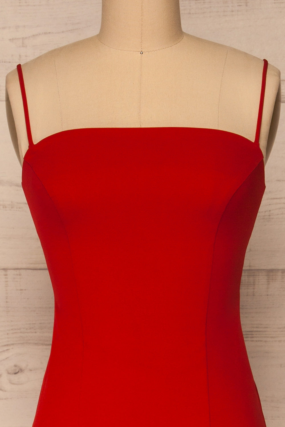 Kavala Red Fitted Midi Dress | La petite garçonne front close-up