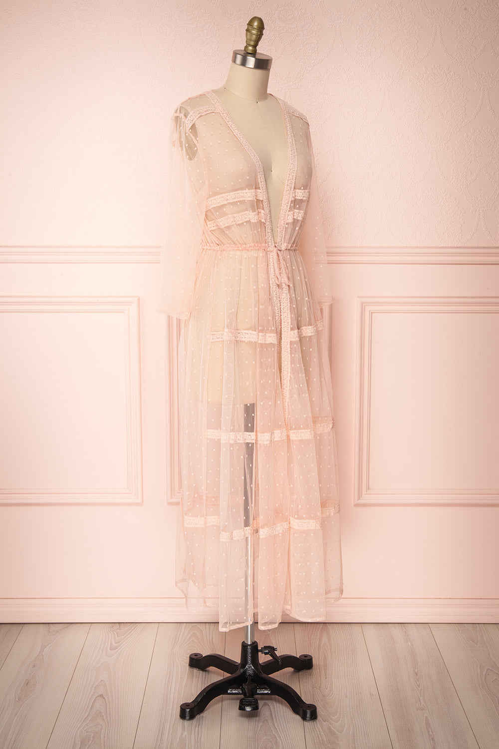 Kealoha Pink Embroidered Polka Dot Mesh Kimono | Boutique 1861 4