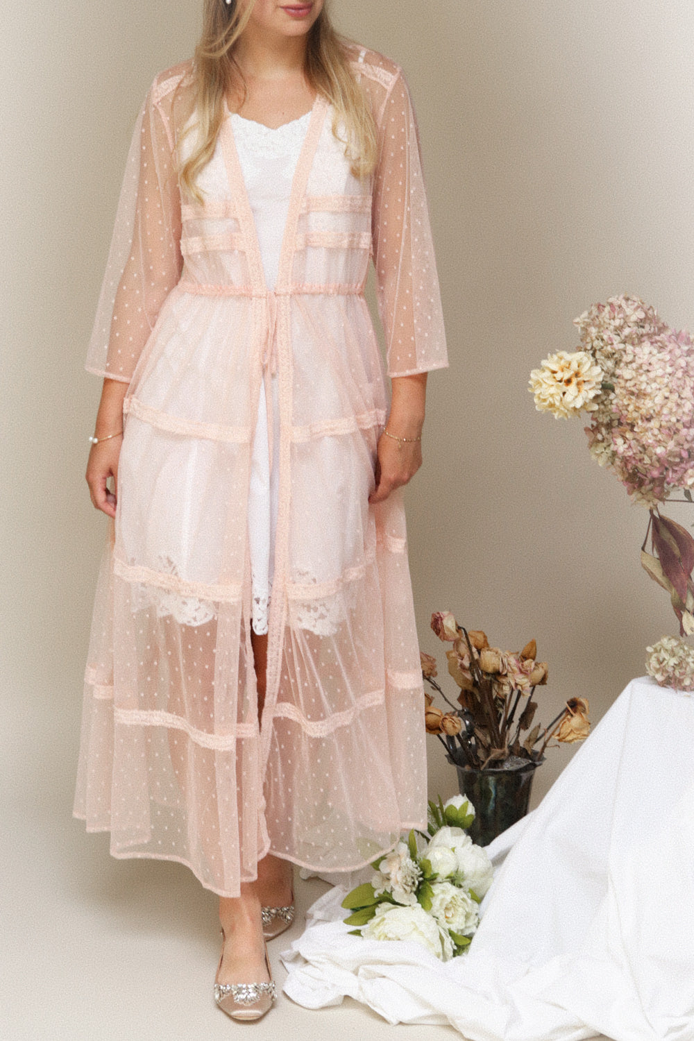 Kealoha Pink Embroidered Polka Dot Mesh Kimono | Boutique 1861 2