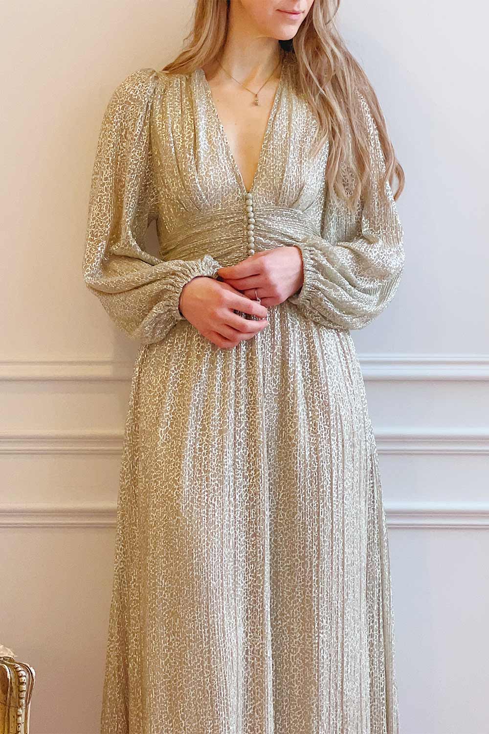 Kennedy Shimmery Patterned Maxi Dress | Boutique 1861 model