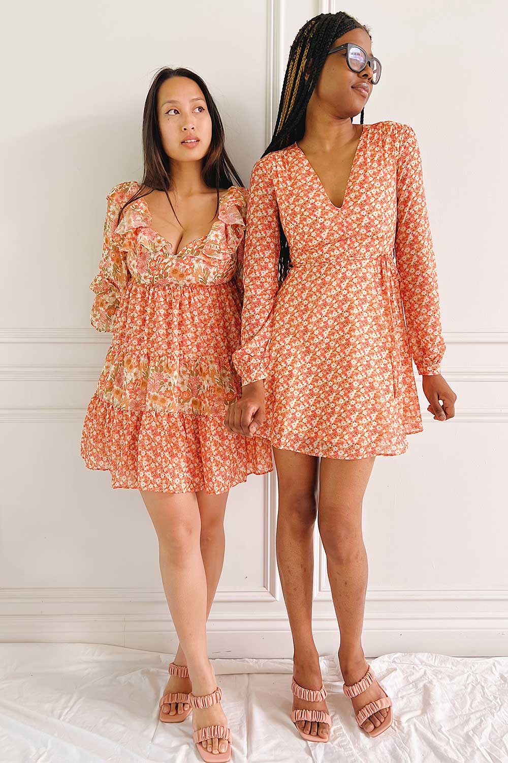 Kathleen Short Floral Dress w/ Long Sleeves | Boutique 1861 on model