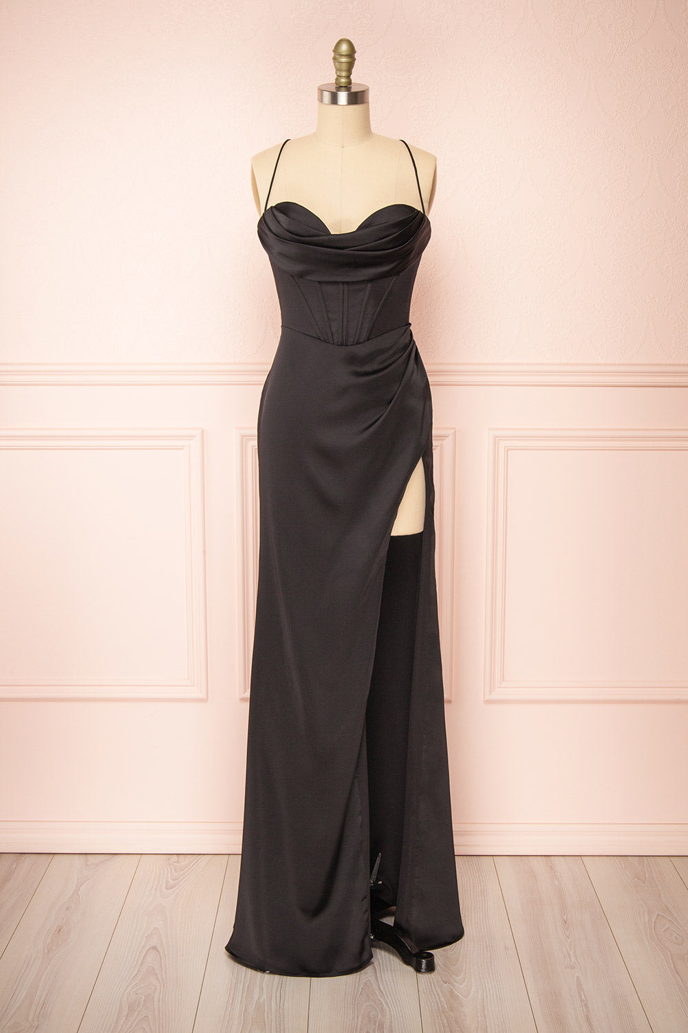 Kesha Black Corset Cowl Neck Maxi Dress Boutique 1861