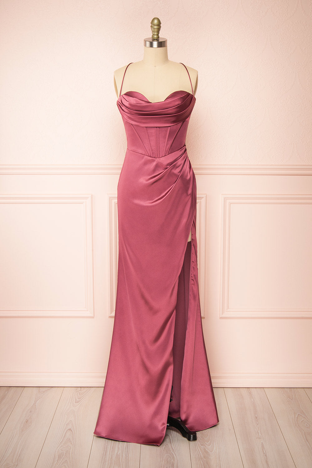 Kesha Mauve Corset Cowl Neck Maxi Dress | Boutique 1861 front view