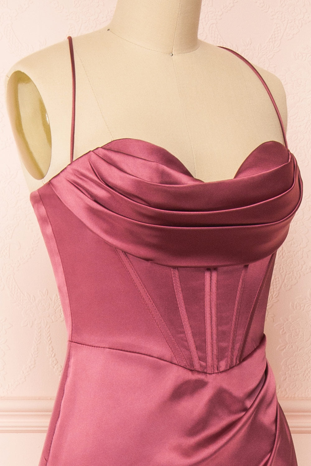 Kesha Mauve Corset Cowl Neck Maxi Dress | Boutique 1861 side close-up