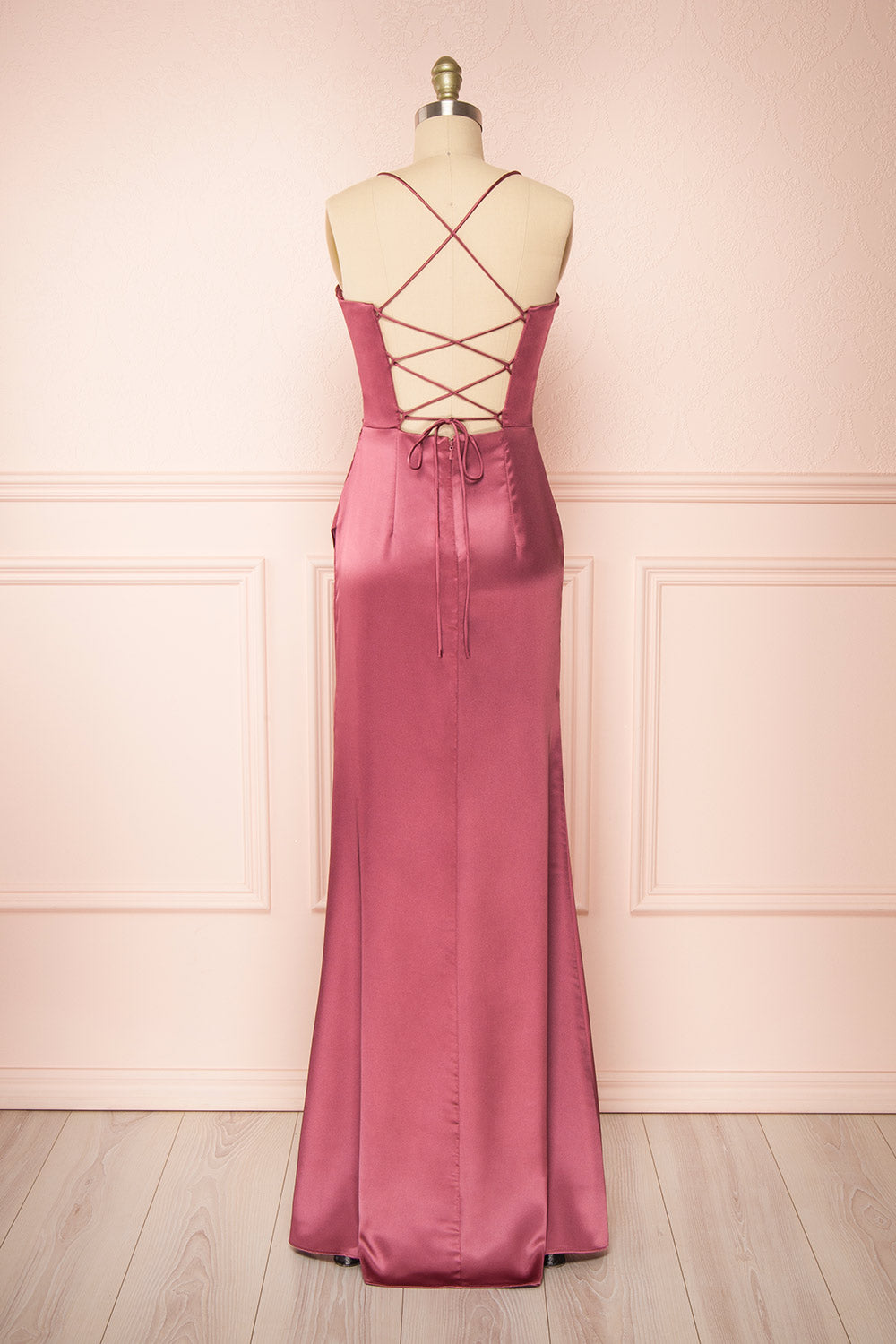 Kesha Mauve Corset Cowl Neck Maxi Dress | Boutique 1861 back view