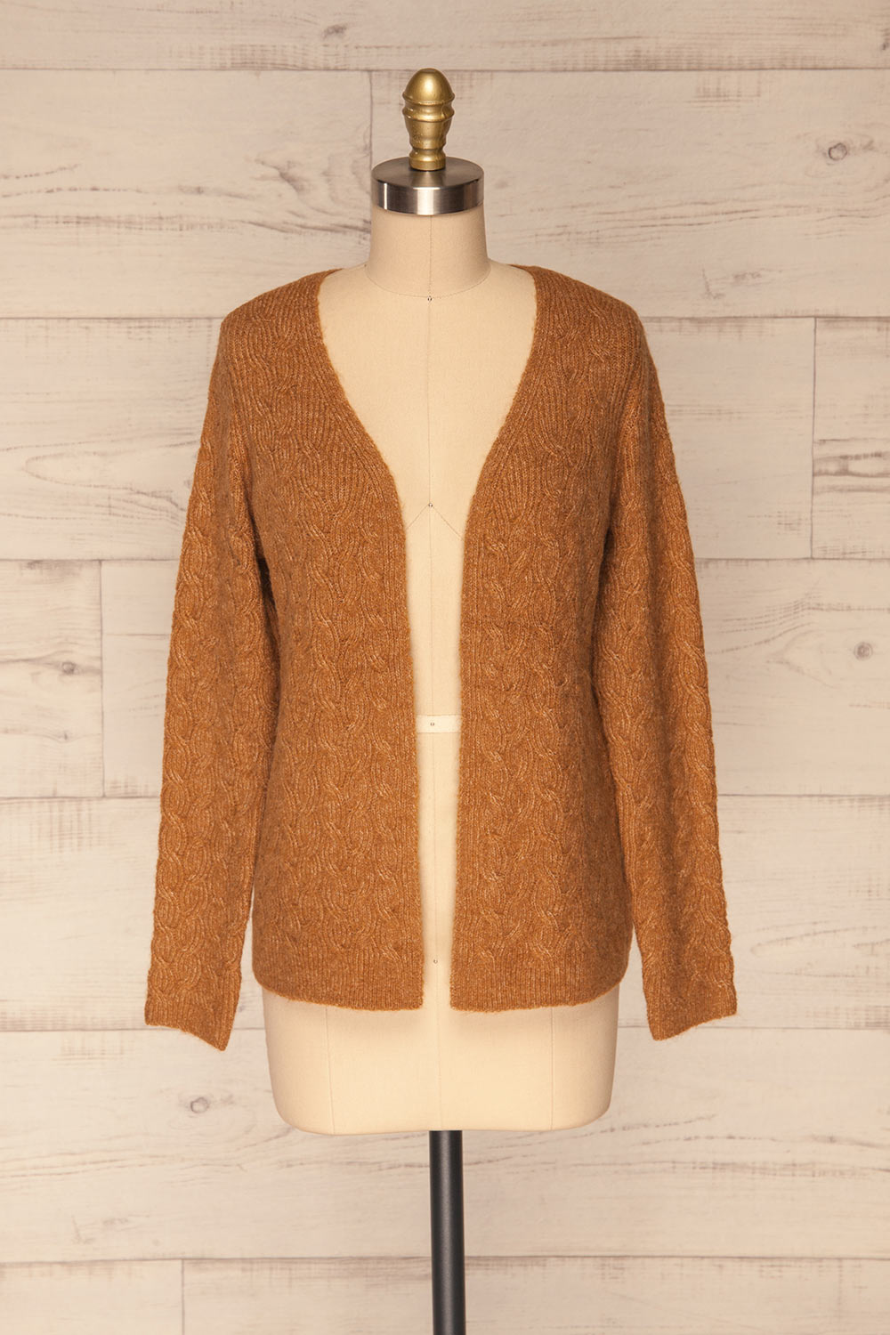 Kielce Tabac Brown Knit Cardigan | La Petite Garçonne front view open