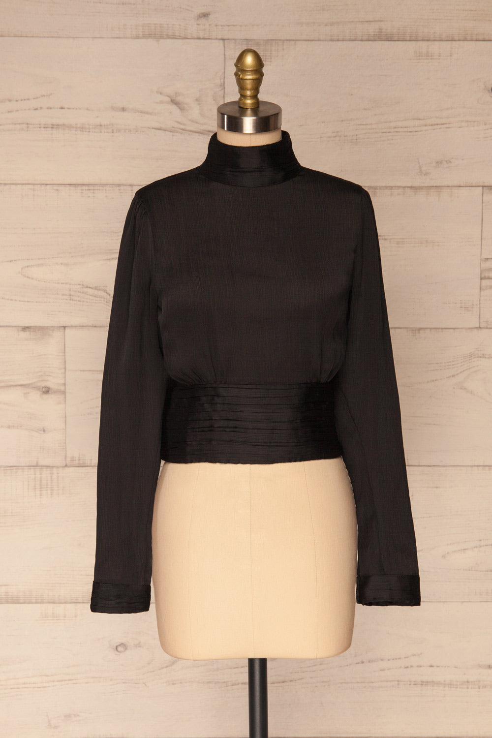 Kiell Black Open Back Silky Blouse | La petite garçonne front view