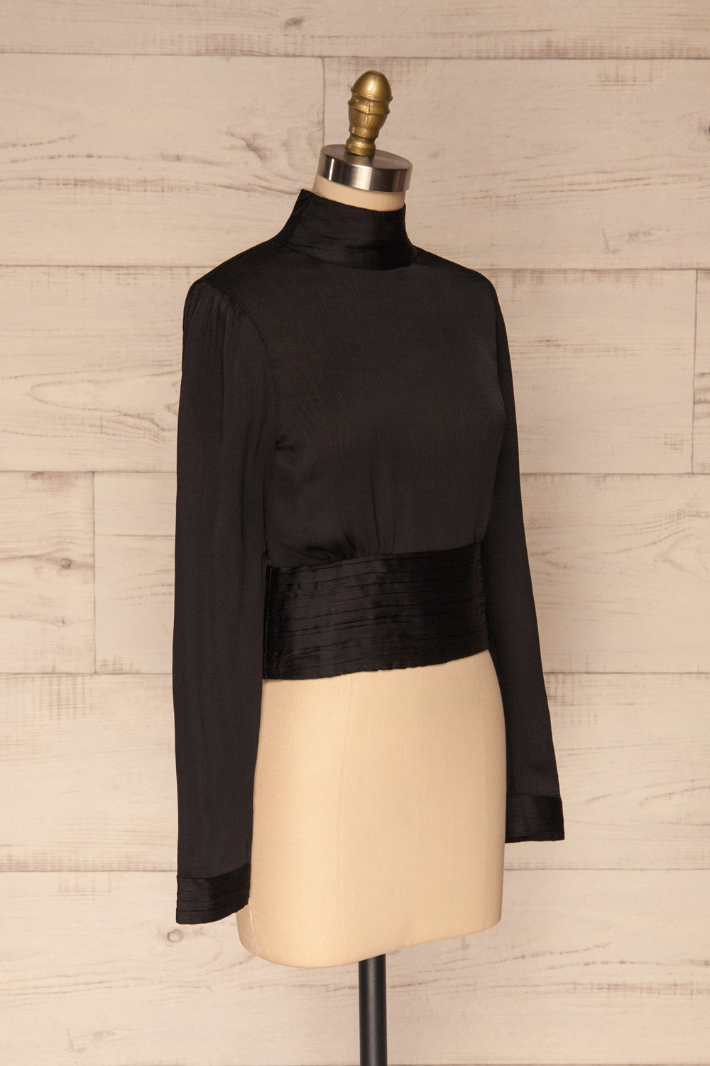Kiell Black Open Back Silky Blouse | La petite garçonne side view
