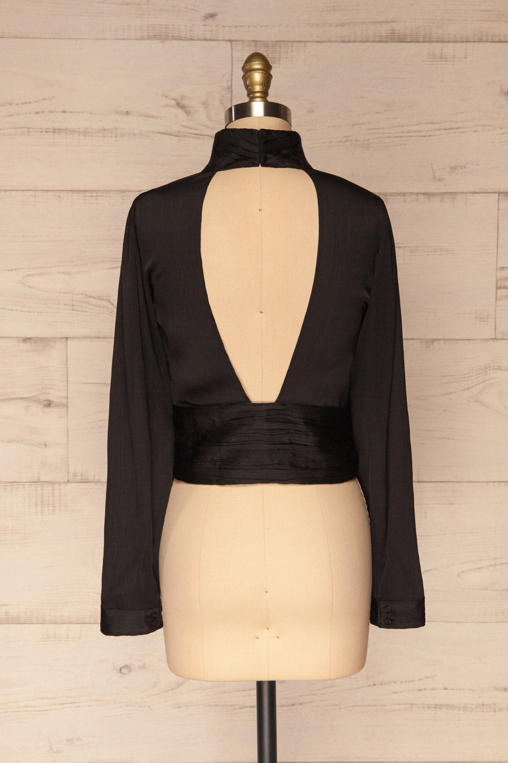 Kiell Black Open Back Silky Blouse | La petite garçonne back view