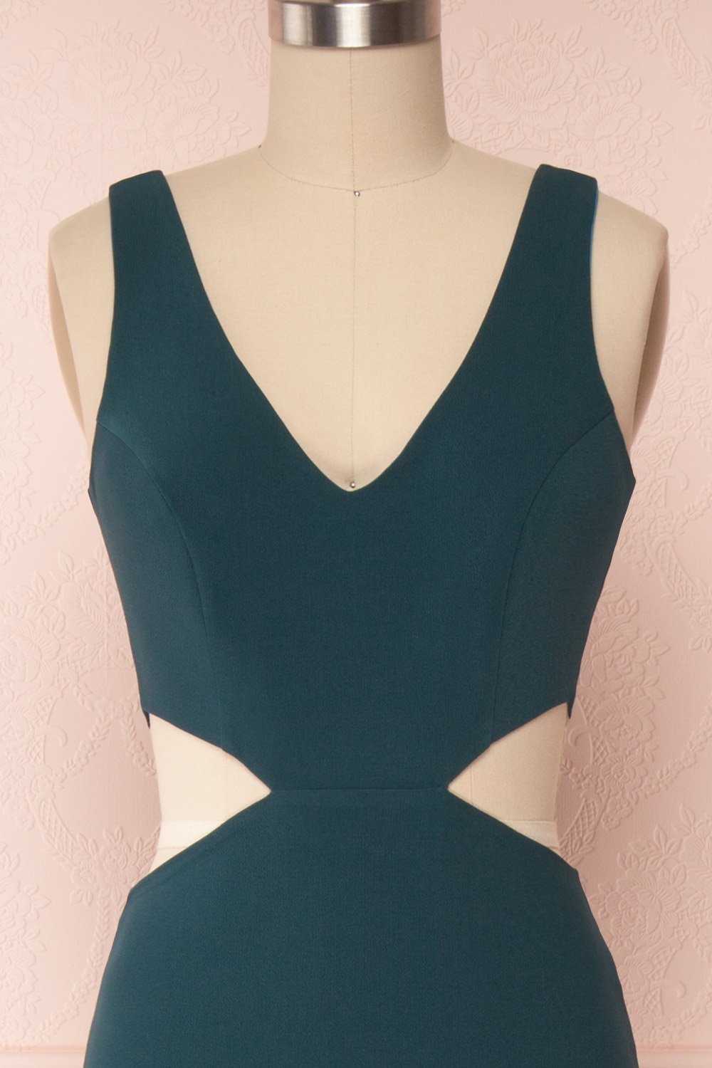 Kiira Emerald Green Cut-Outs Mermaid Gown | Boudoir 1861 front close up