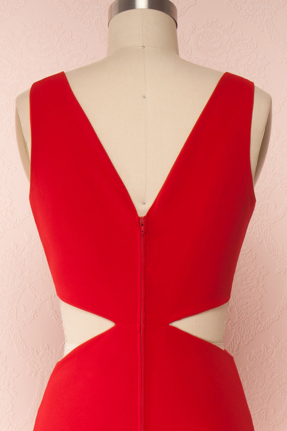 Kiira Red Cut-Outs Mermaid Gown | Boudoir 1861 back close up