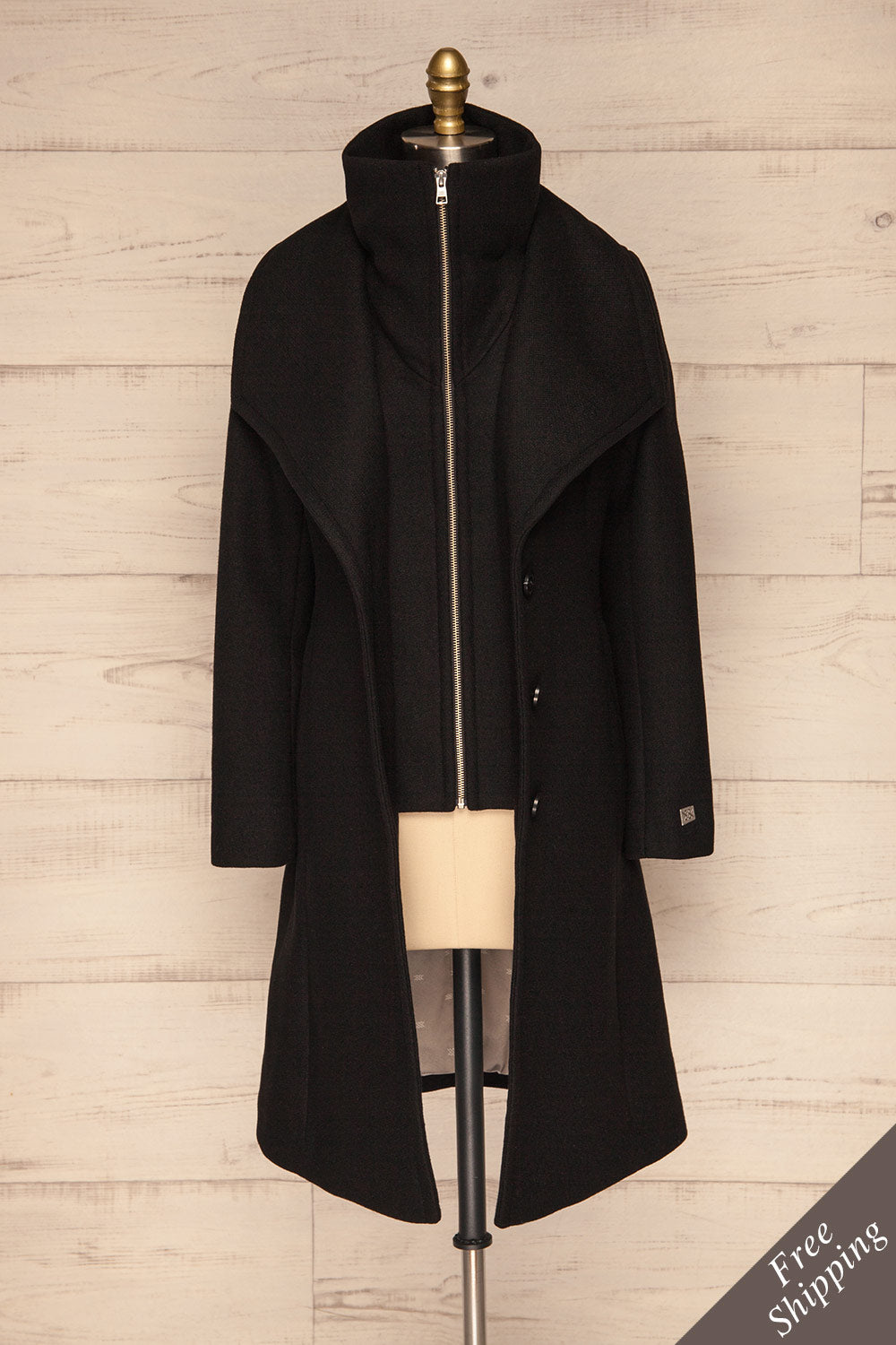 Kikky Black Felt Soia&Kyo Trench Coat front view open FS | La Petite Garçonne