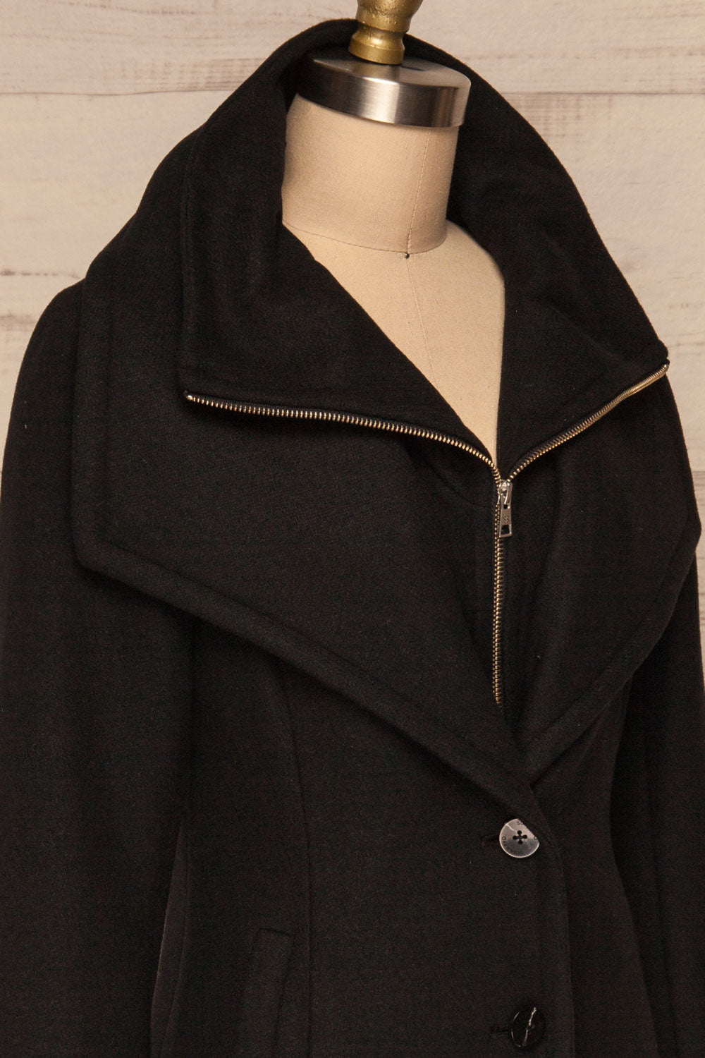 Kikky Black Felt Soia&Kyo Trench Coat side view close up | La Petite Garçonne