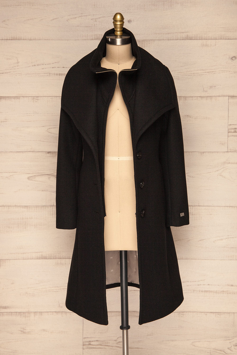 Kikky Black Felt Soia&Kyo Trench Coat front view open unzip | La Petite Garçonne