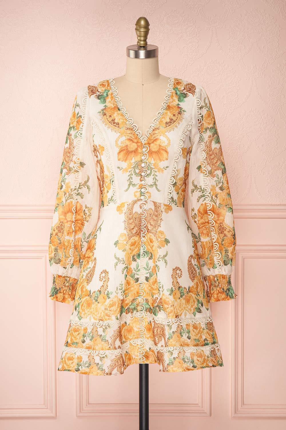 Kimanie Yellow Floral Patterned A-Line Dress | Boutique 1861