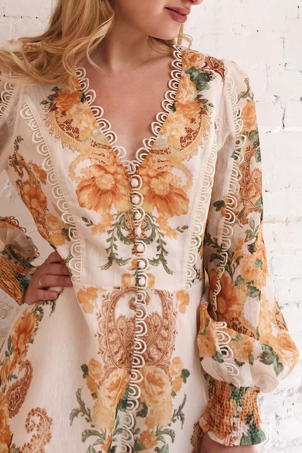 Kimanie Yellow Floral Patterned A-Line Dress | Boutique 1861 on model