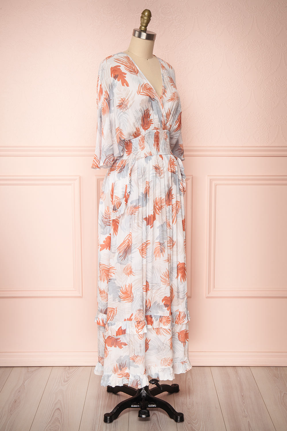 Klavdiya Colourful Tropical Leaves Pattern Maxi Dress | SIDE VIEW | Boutique 1861