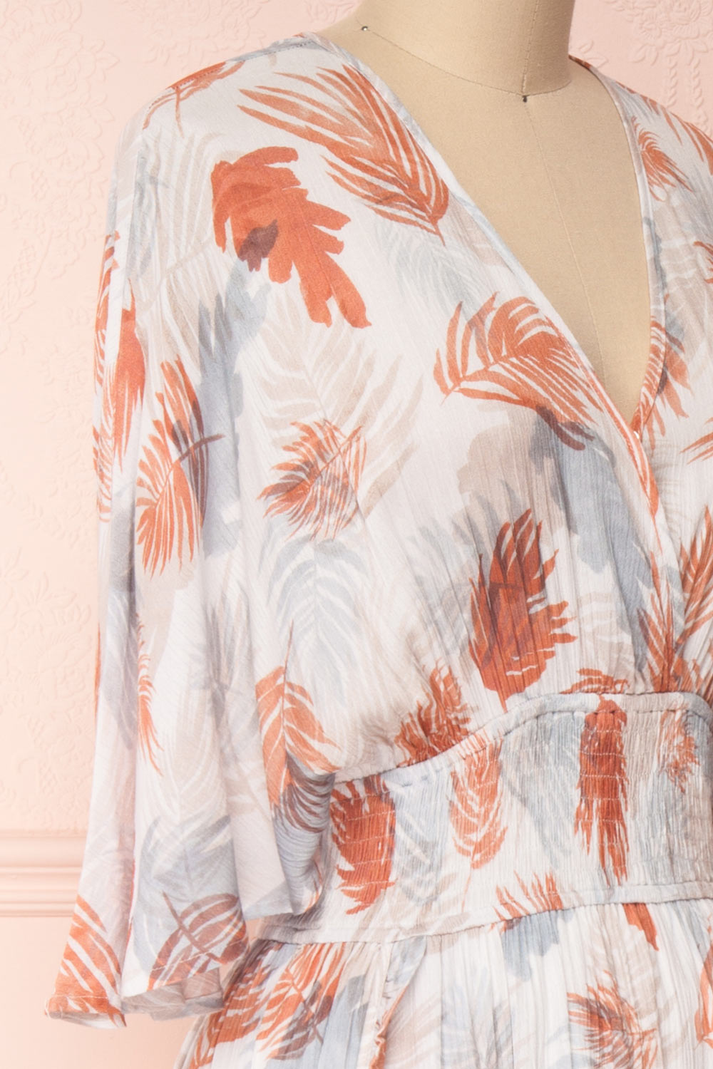 Klavdiya Colourful Tropical Leaves Pattern Maxi Dress| SIDE CLOSE UP | Boutique 1861